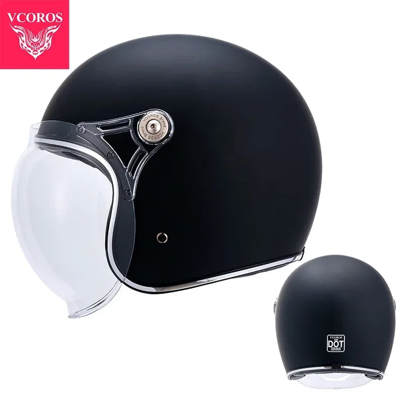 VCOROS Carbon fiber Retro Motorcycle Helmet Half Open face helmet fiberglass Cascos para motos DOT Certification