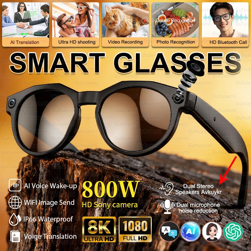 2026 New 4K HD AI Smart Glasses Chat GPT 800MP HD Camera Bluetooth Call 290mAh Battery 4GB Voice Assistant Control Smart Glasses