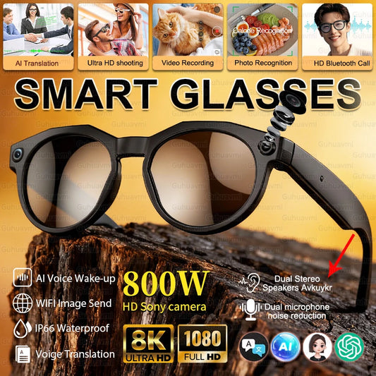 2026 New 4K HD AI Smart Glasses Chat GPT 800MP HD Camera Bluetooth Call 290mAh Battery 4GB Voice Assistant Control Smart Glasses