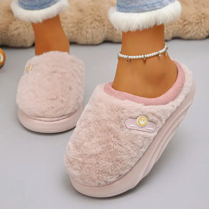 Thick Sole Plush Winter Slippers for Women Indoor House Chunky Platform Fluffy Slippers Woman Non Slip Warm Couples Cotton Shoes