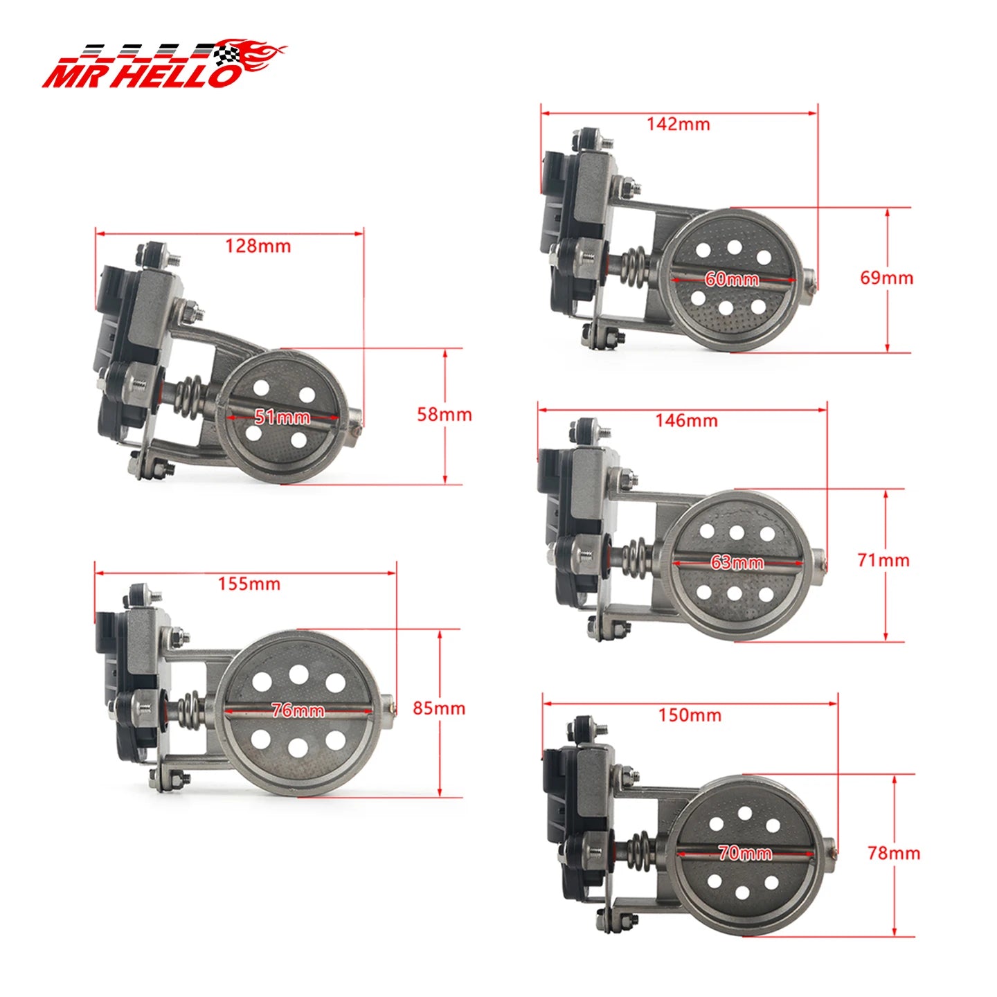 Stainless Steel Electric Exhaust Control Valve Electric Valve Unit button Control 51/60/63/70/76MM Control Valv