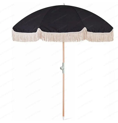 2m yellow striped umbrella with tassels, outdoor shade, beach umbrella, courtyard camping, sun protection