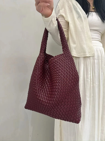 Women's Fashionable Woven PU Leather Tote Bag Shoulder Handbag Top-Handle Bag with Purse - Stylish Woven Bag Purses
