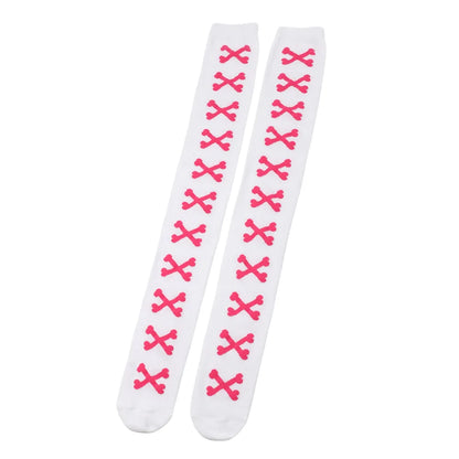 Womens Bone Thigh High Stockings Ladies Halloween Girls Black White Pink Long Over Above Knee Socks Tall Funny Cosplay Harajuku