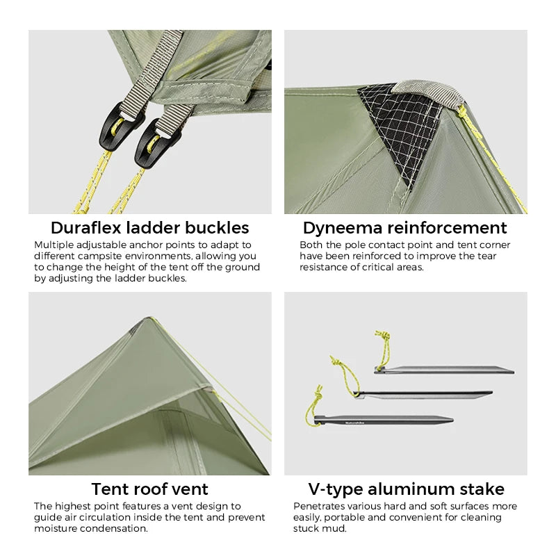 Naturehike Ultra Light Hiking Tent 2 Person Outdoor Camping Pyramid Tent 15D Nylon Waterproof Portable Backpacking Tent with Mat