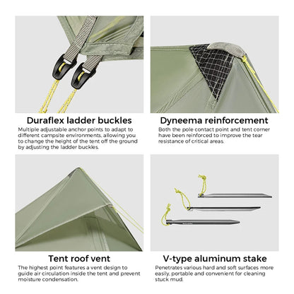 Naturehike Ultra Light Hiking Tent 2 Person Outdoor Camping Pyramid Tent 15D Nylon Waterproof Portable Backpacking Tent with Mat