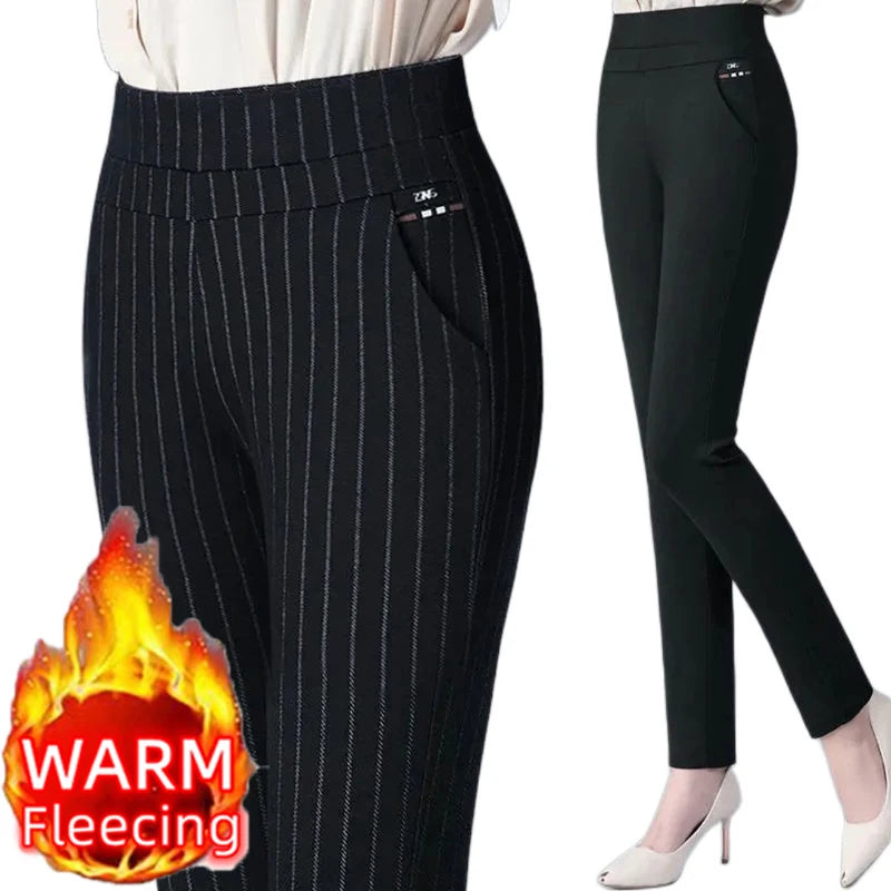 Thin & Thick Winter Pencil Pants Fleece Thermal Womens Snow Plush Strench Lady OL Slim Trousers Thichen Femal Clothing Leggings