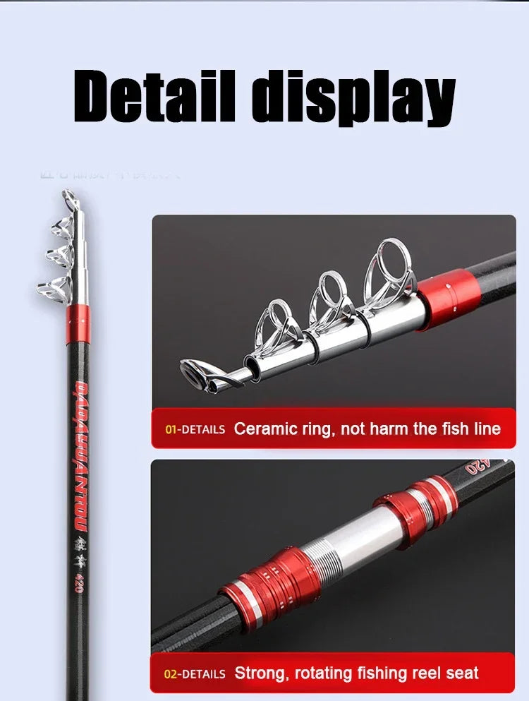 2.1-4.5M Carbon Fishing Rod 50kg above Superhard Long Distance Throwing shot Rod Telescopic Sea Boat High Quality Fishing Gear