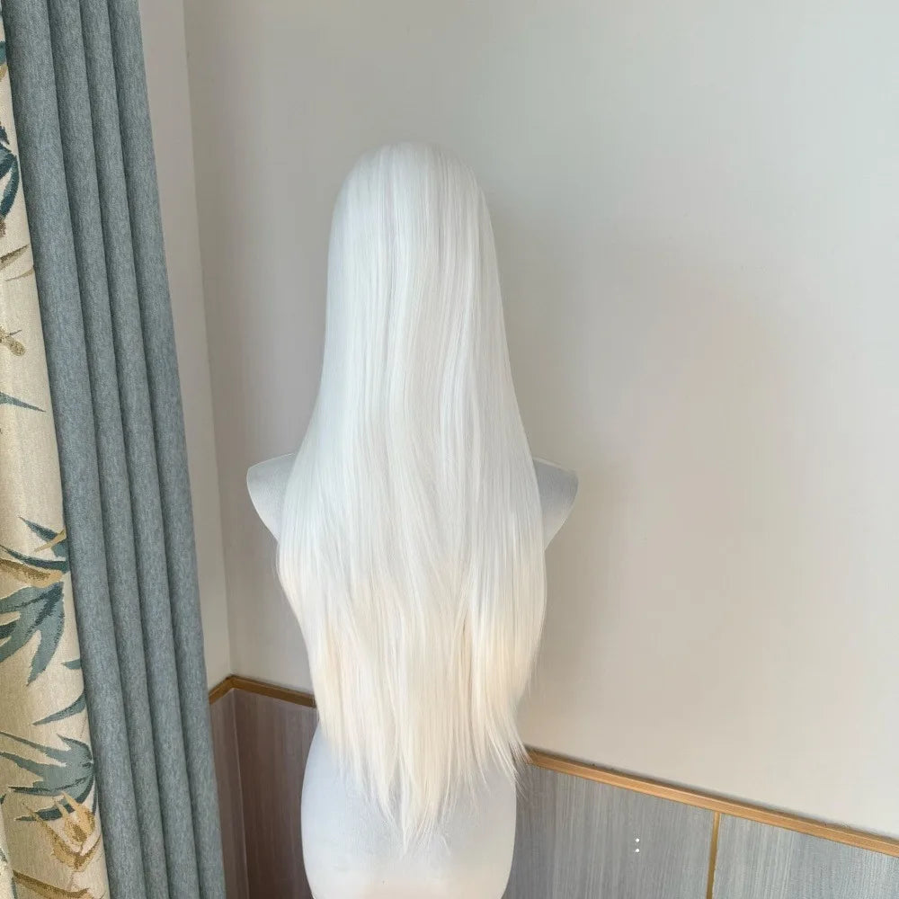 White Lace Front Wig for Women 26Inch Long Straight Synthetic Lace Wigs Heat Resistant Fibers for Cosplay Party Natural Hairline