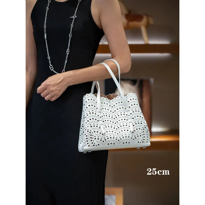 New Tote Bag French Cowhide Handmade Bag Niche Laser Engraved Hollow Leather Vegetable Basket Bag Casual Versatile Temperament
