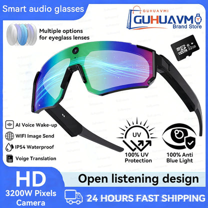 2026 AI Skiing Smart Glasses 800W HD Anti-shake Camera Action Capture Goggles Men 3D Surroud Sound AI Chat Call Sport Sunglasses