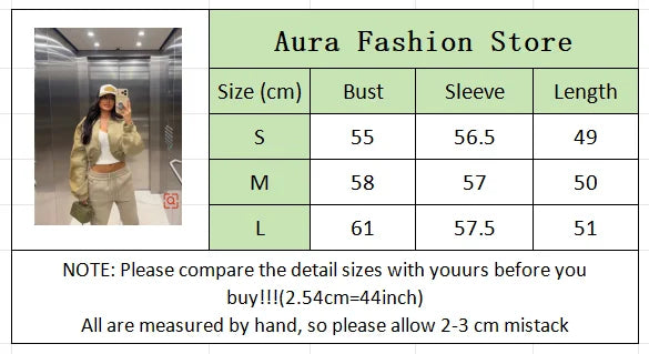 Women Khaki Cropped Bomber Jacket Chic Lapel Zipper Pocket Long Sleeve Short Coat Casual 2026 New Lady Street Daily Crop Outwear
