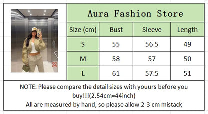Women Khaki Cropped Bomber Jacket Chic Lapel Zipper Pocket Long Sleeve Short Coat Casual 2026 New Lady Street Daily Crop Outwear