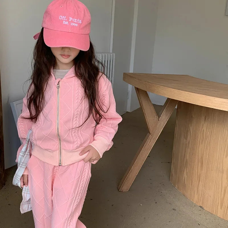 Flared Pants Childrens Set Girls Autumn New Korean Short Knitting Long Sleeved Tops Forking Two Piece Tide Hooded
