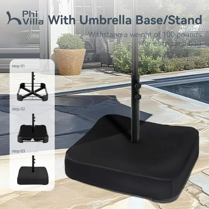 Large 15ft Rectangle Patio Umbrella with Stand, Outdoor Double-Sided Market Umbrella for Poolside and Backyard, Beige