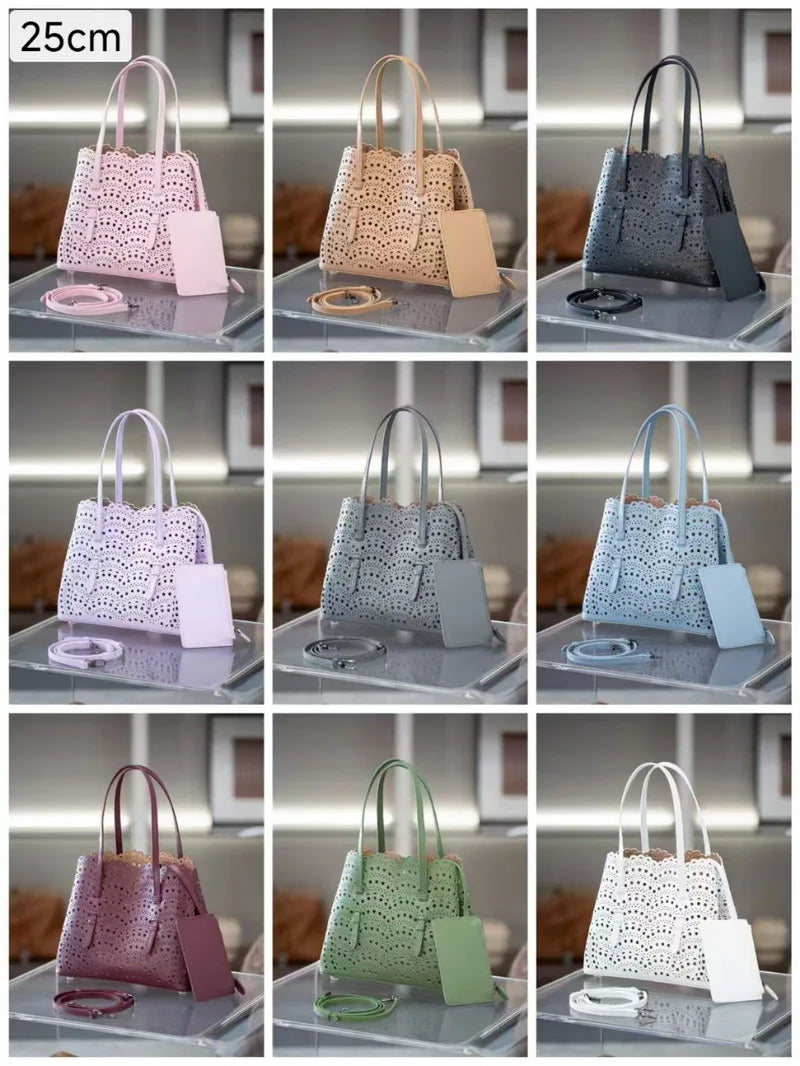 New Advanced Leather Tote Shopping Bag Wave Hollow out Basket Retro Suede Single Shoulder Slant Cross Mother Baby Bag