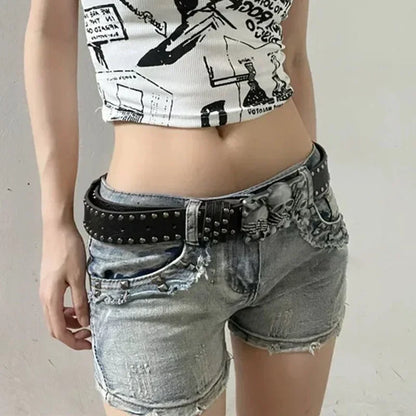 Women's Punk Skull Belt Harajuku Gothic Y2K Rivets Skeleton Hand Decoration Belt Men Girls Leather Belt Halloween Accessories