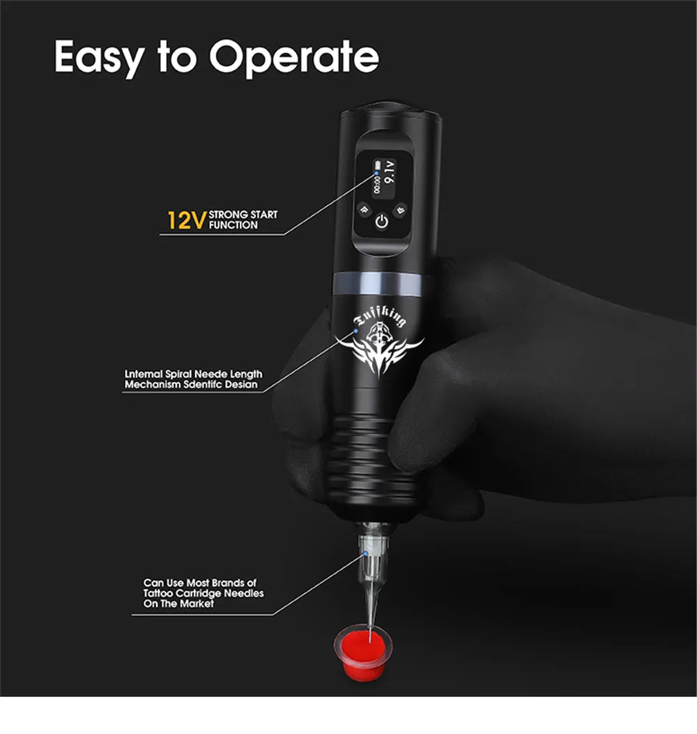 Portable Tattoo Machine Kit With 1600mAh Lithium Battery Power Digital LED Display Power Wireless Tattoo Machine Pen Set