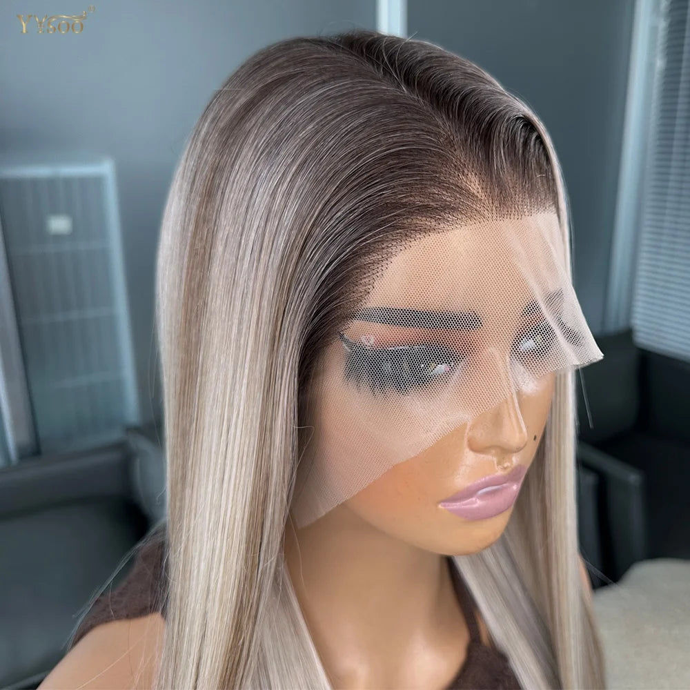 Long Heat Resistant 13x6 Synthetic Lace Front Wig Japan Futura Hair Ombre Highlights Silky Straight Hair Pre Plucked Hairline