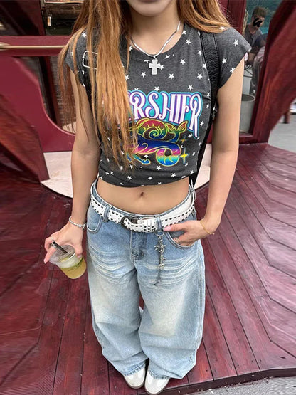 Women's Jeans Vintage Printed High Waist Zipper Pockets Straight Leg Trousers Female 2026 Spring Fashion Woman Clothes Outwears