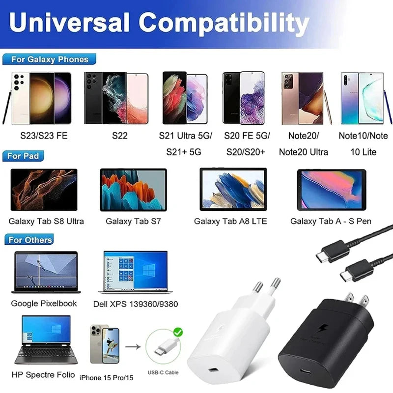 SAMSUNG 25W Charger 45W Adapter PD Type C Super Fast Charging Samsung Galaxy S26 S25 S24 S23 S22 Ultra A54 A34 Power Chargeur EU