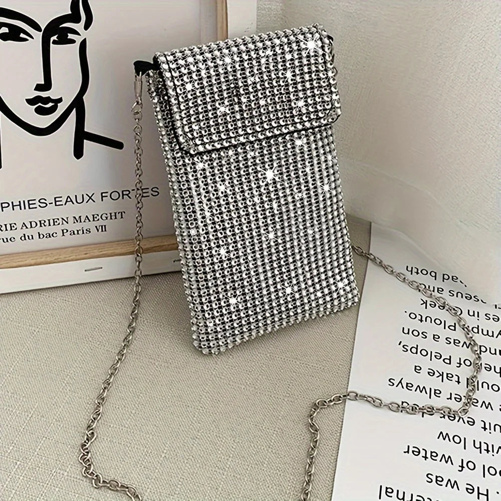Bling Crossbody Purse Rhinestone Evening Handbags Clutch Cell Phone Wallet For IPhone Samsung