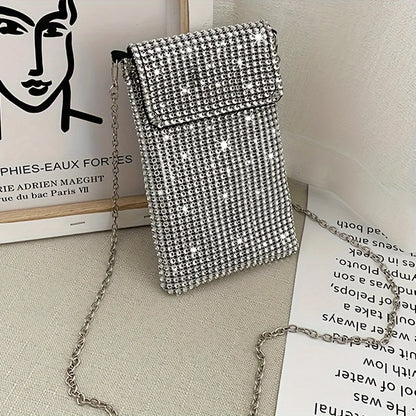Bling Crossbody Purse Rhinestone Evening Handbags Clutch Cell Phone Wallet For IPhone Samsung