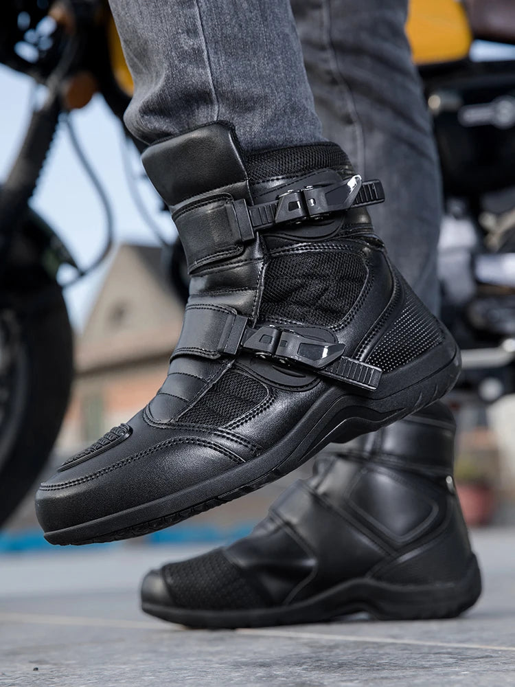 Man Motorcycle Boots New Breathable Anti-fall Rider Road Racing Motorcycle Shoes Microfiber Leather Men's Motos Protection Boot
