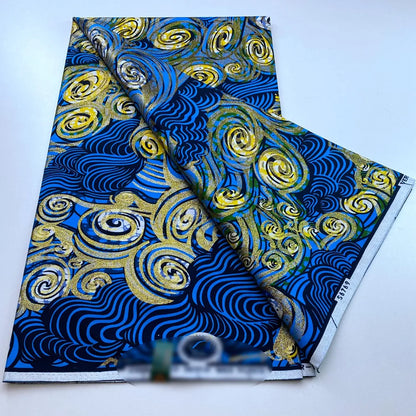 New African Wax Print Fabric Ankara Kitenge Pagne Loincloth Batik Wholesale Golden Glitter Grand 100Cotton Material For Sew 6yar