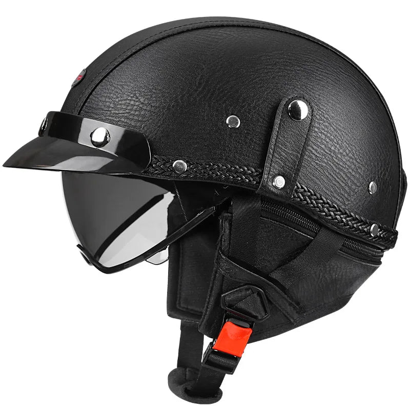 Retro Motorcycle Helmet DOT Approved Built in Sunglasses Casco Moto Helmet Detachable Insert Liner Vintage German Half Helmet