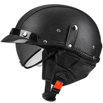 Retro Motorcycle Helmet DOT Approved Built in Sunglasses Casco Moto Helmet Detachable Insert Liner Vintage German Half Helmet