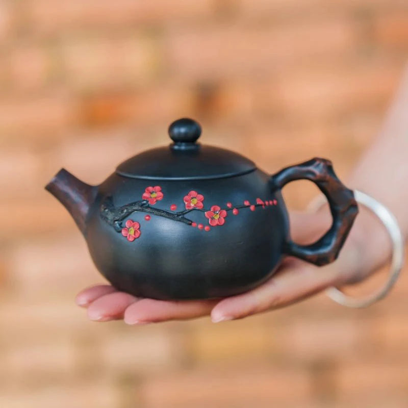 Jianshui Purple Pottery Teapot for Tea Making, Household Ceramic Single Pot, Chinese Retro Style Plum Blossom Teapot, Xishi Teap