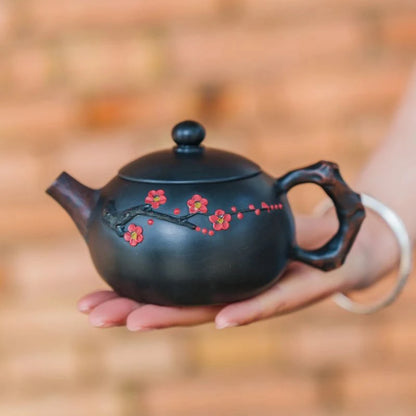 Jianshui Purple Pottery Teapot for Tea Making, Household Ceramic Single Pot, Chinese Retro Style Plum Blossom Teapot, Xishi Teap
