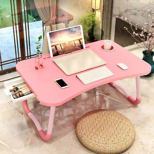 Bed Table, Foldable Laptop Desk Bed Tray with Storage Drawer, Lap Desk TV Tray for Breakfast Serving, Notebook Stand Reading Hol