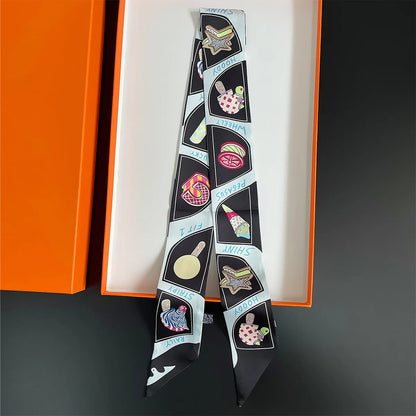 Luxury Brand Horse Bag Scarf 2024 New Design Womens Silk Scarf Fashion Head Scarf Headwear Long Skinny Scarves Bag Accessories