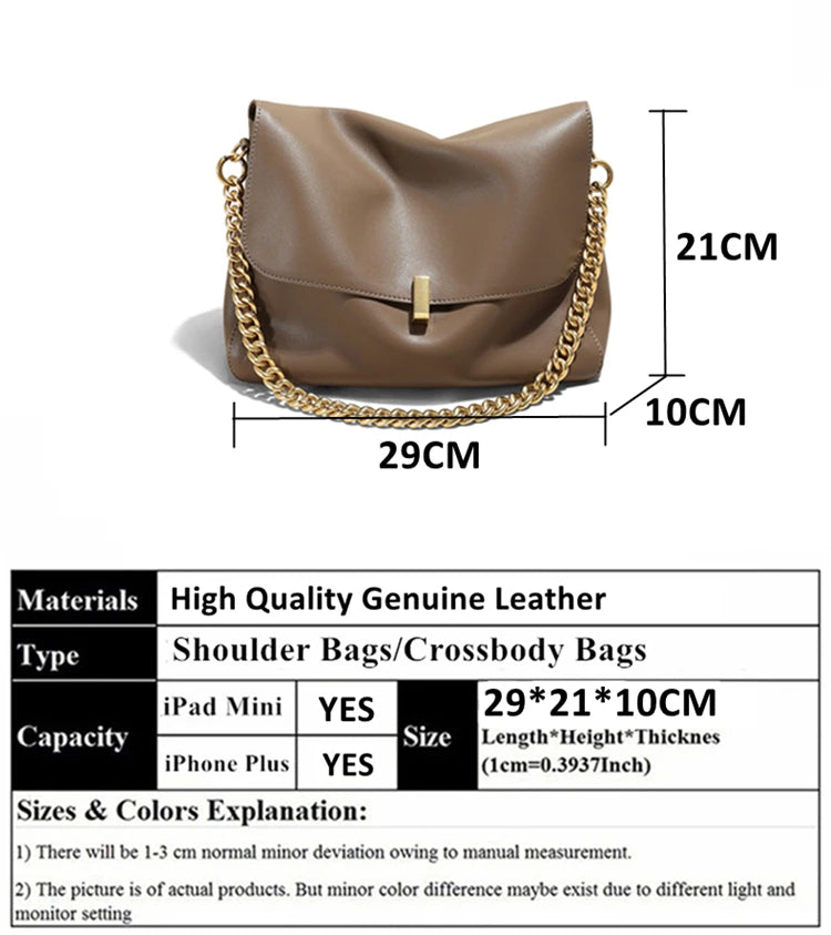 Toptrends Genuine Leather Large Chain Shoulder For Women 2026 Luxury Designer Office Messenger Bags Satchel Cow Ladies Handbags