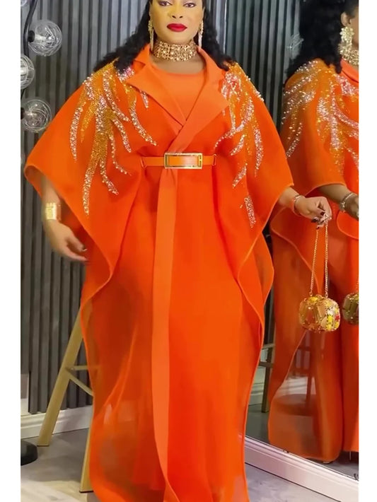 2 PCS Sets African Clothes for Women Dashiki Diamond Outfits Gown Plus Size Evening Wedding Party Dresses Kaftan Boubou Robe
