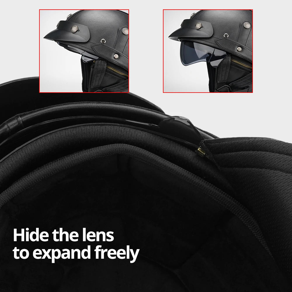 Motorcycle Half Helmet Leather Vintage Helmet Four Seasons General Safety Helmet Anti Fall And Sun Cap Moto Open Face Helmet