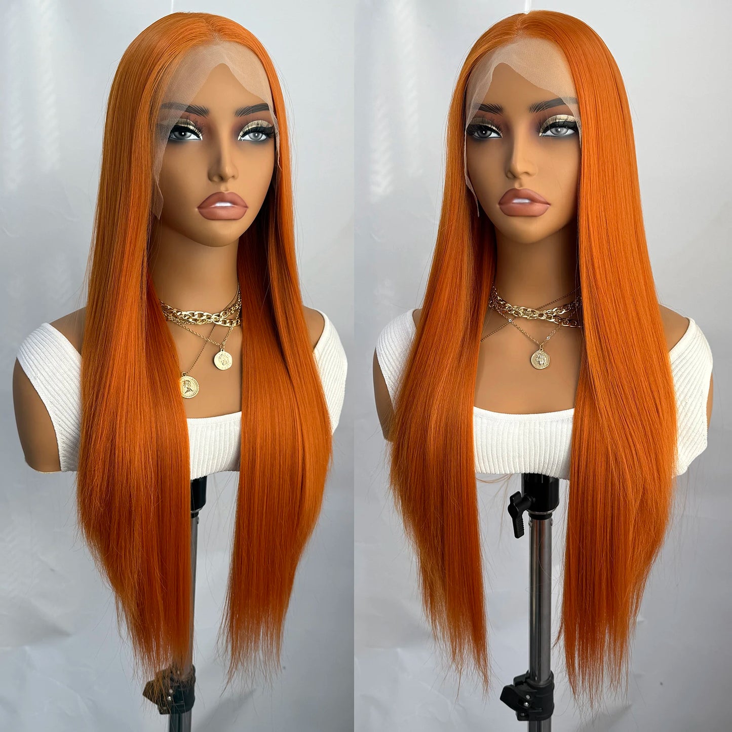 AIMEYA 13x4 Lace Orange Wig Lace Front Natural Hairline Synthetic Long Silky Straight Wig Daily Wear Heat Resistant Fiber