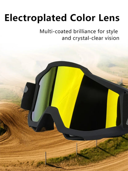 Outdoor motocross goggles for dirt bike, MTB, skiing & sports. Windproof, dustproof, UV protection. Universal fit.