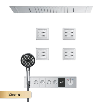 Ceiling Mounted LED Digital Display Thermostatic Shower System.Embedded waterfall style brass bathroom mixer for hot&cold water
