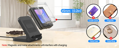 Wireless Charger for Samsung Galaxy Z Flip, 15W Fast Wireless Charging Stand, Compatible with Z Flip 7/6/5/4, for Motorola Razr/Razr+/Razr Ultra 2025, Non-Fold