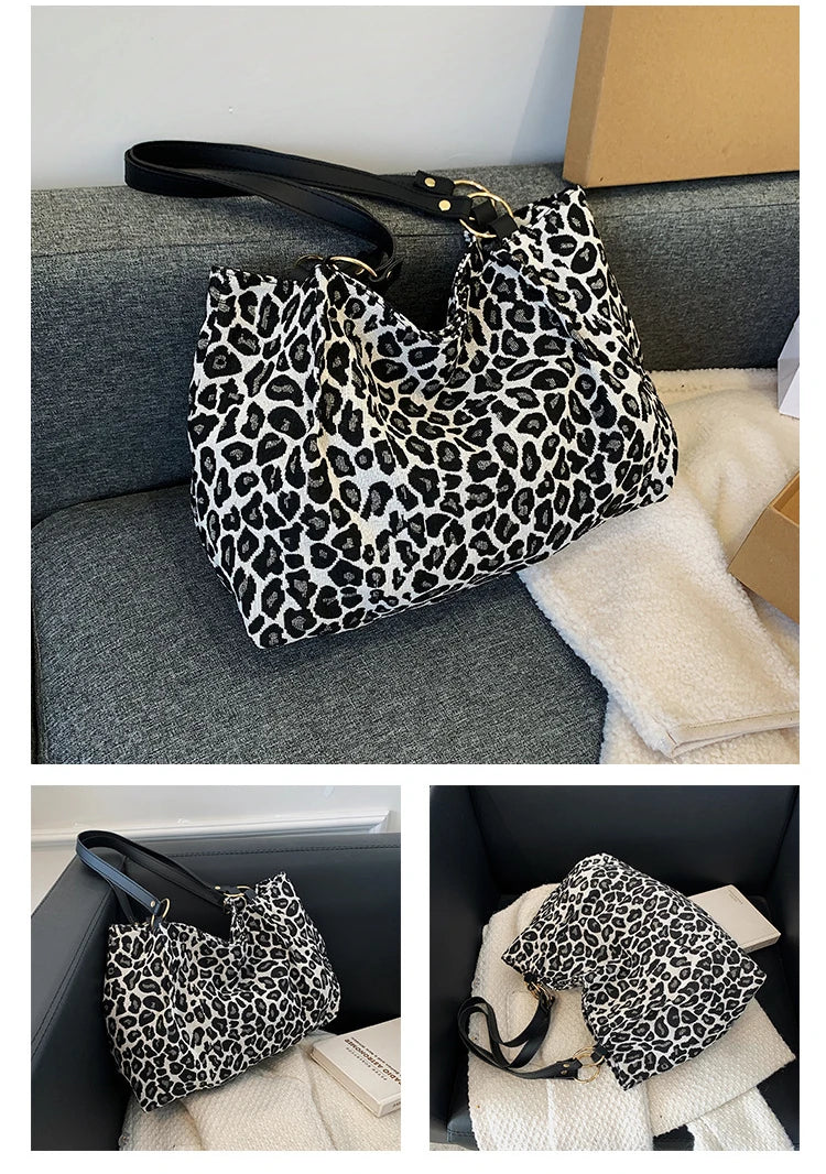 New Fashion Tote Bags Shopping and Travel  Canvas Bags New Women Popular Handbags Large Capacity Leopard Shoulder Bags Сумка