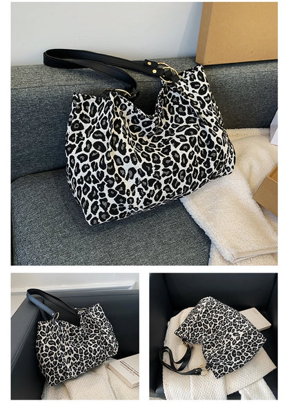 New Fashion Tote Bags Shopping and Travel  Canvas Bags New Women Popular Handbags Large Capacity Leopard Shoulder Bags Сумка