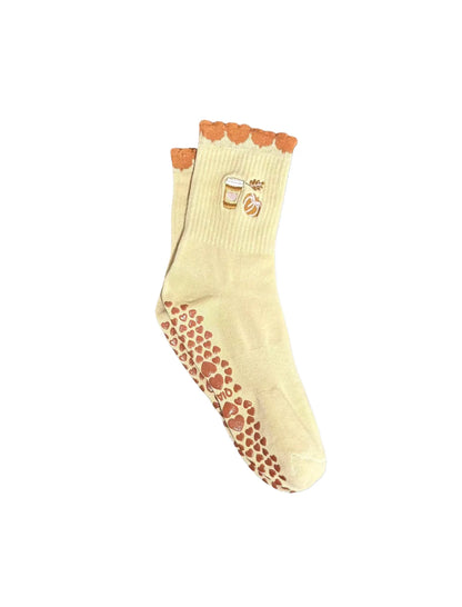 European sizes 36-43, 1 Pair of Heart-Shaped Lace Embroidered Yoga Socks, Mid-Calf Length, for Women