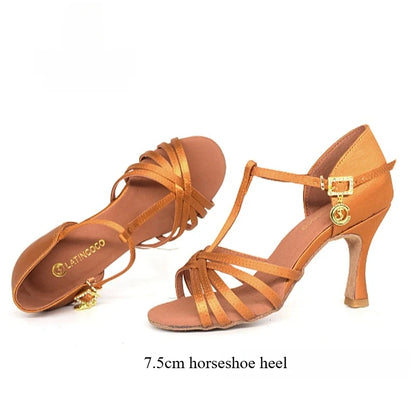 SW Latin Dance Premium Elegant Professional Women's Medium High Heel Soft Sole Ballroom Competition Dance Shoes for Practice