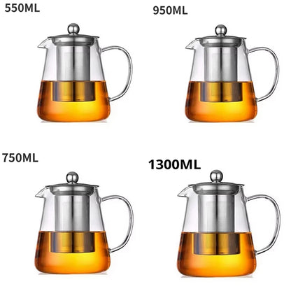 A76X-Heat Glass Teapot With Stainless Steel Tea Stra Flower Kettle Teawareiner Infuser Set Puer Oolong Pot