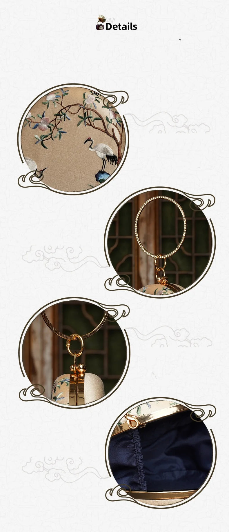 Cape-Bay Brand Women's Bag, Elegant and Classy Small Handbag, Shoulder Bag, Round Bag, Crossbody Bag, Classical Beauty, Retro Fashion, Chinese Suzhou-Style Embroidery, Landscape Painting, Floral and Bird Motifs, Beautiful Min