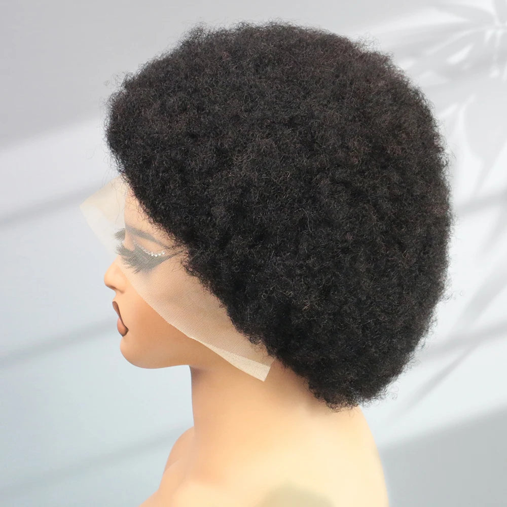 13X4 Afro Kinky Curly Wave Lace Front Wig 200 Density Brazilian Remy Human Hair Lace Natural Hairline Short Bob Human Hair Wig
