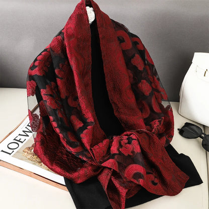 Fashion Women Cut Flowers Hollow Lace Gradient Flower Silk Scarf Spring Shawls and Wraps Towel Femme Beach Sjaals